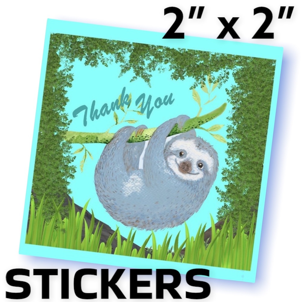 200 (2x2 Inch) Square Stickers, Sloth High Gloss, Thank You